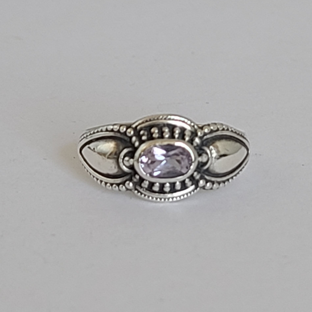 Vintage Boho Purple Amethyst Crystal Sterling Silver Chunky Statement Ring